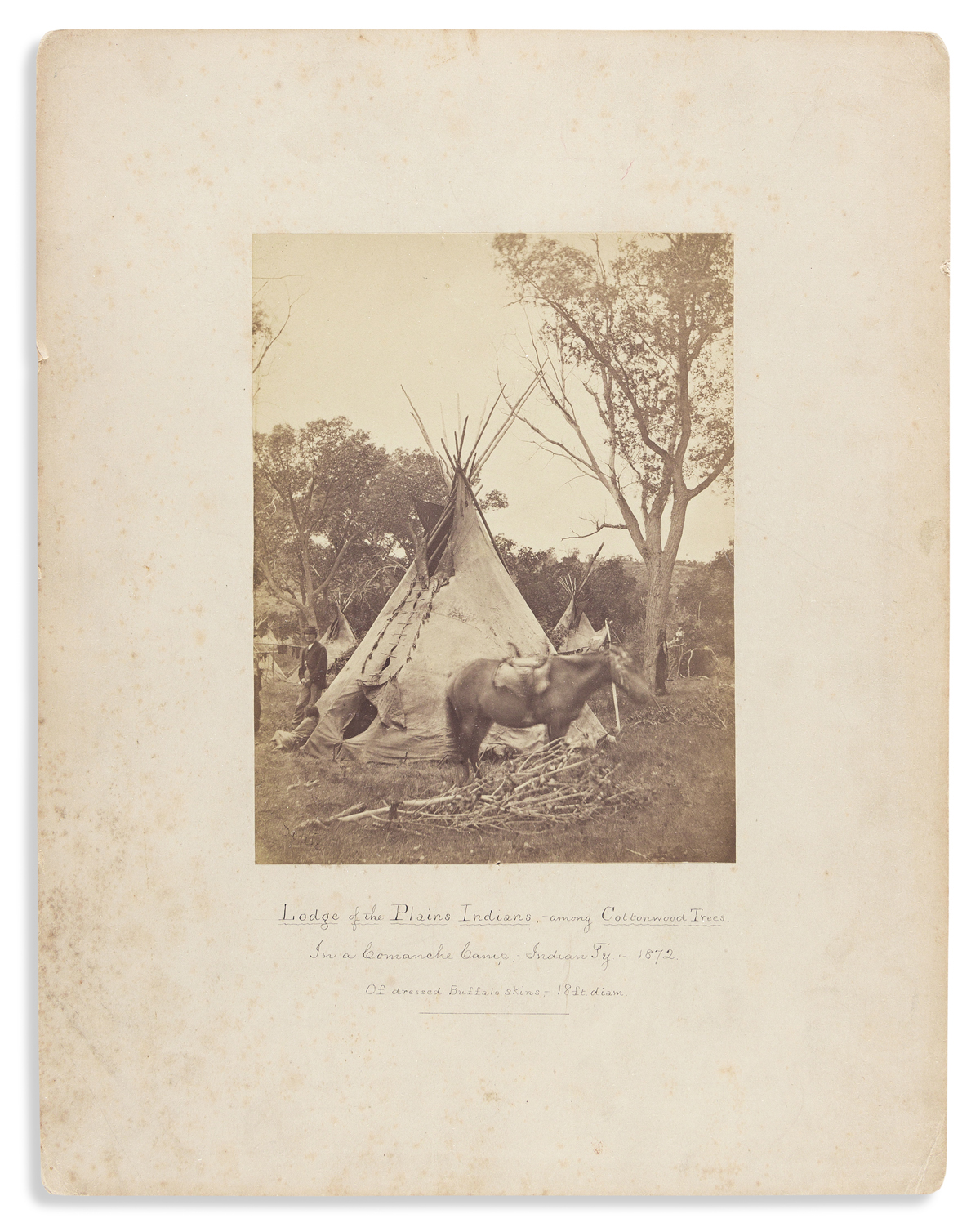 (AMERICAN INDIANS--PHOTOGRAPHS.) William Soule. Lodge of the Plains Indians among the Cottonwood Trees in a Comanche Camp . . .